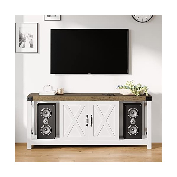 Alkmaar Meuble TV de 147,2 cm pour TV jusquà 127,4 cm, 152,4 cm, 152,4 cm, 65,7 x 165,7 cm, centre de divertissement en bois