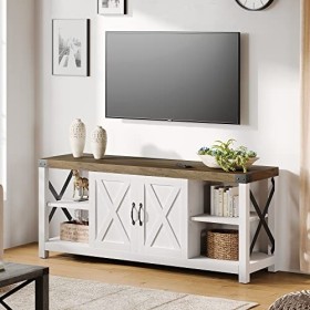 Alkmaar Meuble TV de 147,2 cm pour TV jusquà 127,4 cm, 152,4 cm, 152,4 cm, 65,7 x 165,7 cm, centre de divertissement en bois