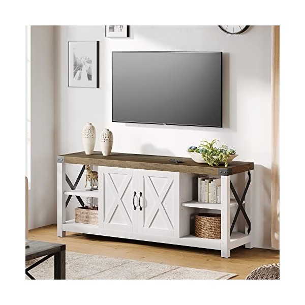 Alkmaar Meuble TV de 147,2 cm pour TV jusquà 127,4 cm, 152,4 cm, 152,4 cm, 65,7 x 165,7 cm, centre de divertissement en bois
