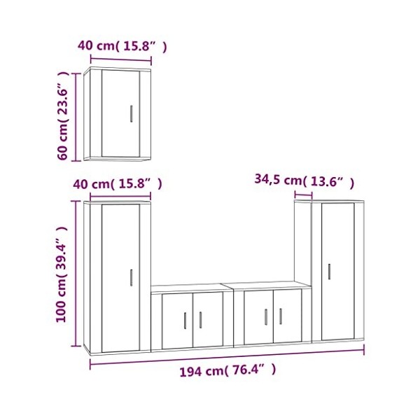 Home Hardware Businese Meuble TV 5 pièces en chêne Sonoma