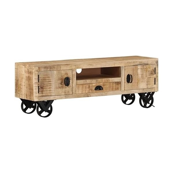 Meuble TV à roulettes Meuble TV avec Rangement Meuble TV en Bois Table décorative à lentrée 43,3" x11,8 x14,6 Bois de Mangui