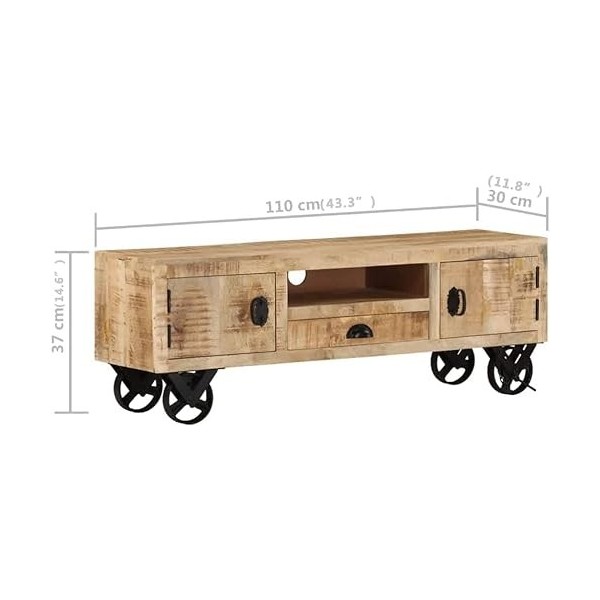 Meuble TV à roulettes Meuble TV avec Rangement Meuble TV en Bois Table décorative à lentrée 43,3" x11,8 x14,6 Bois de Mangui