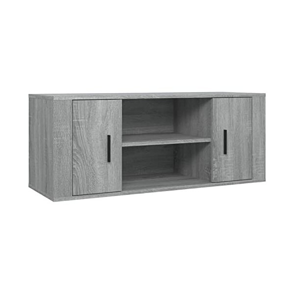 Lechnical Meuble TV, meuble TV, meuble TV salon, meuble TV gris Sonoma 100 x 35 x 40 cm en bois multicouche k