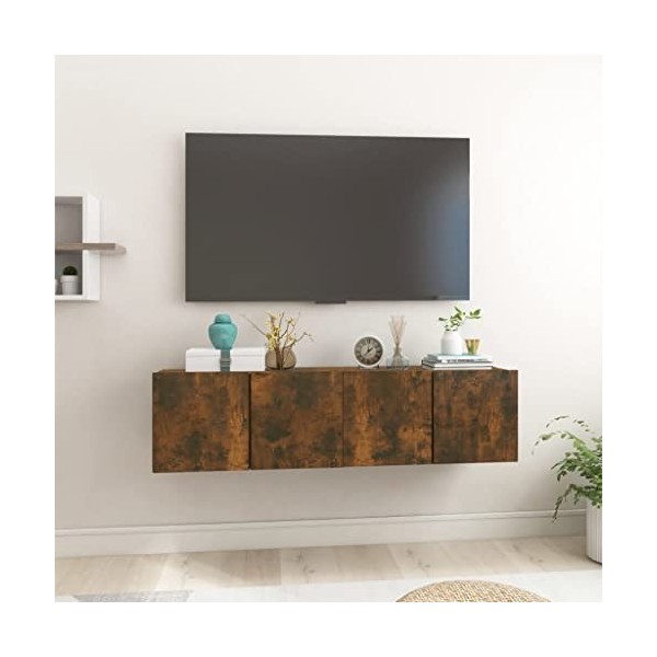 vidaXL 2X Meubles TV Suspendus Centres de Divertissement Armoires Stéréo Meubles Multimédia Salle de Séjour Chêne Fumé 60x30x