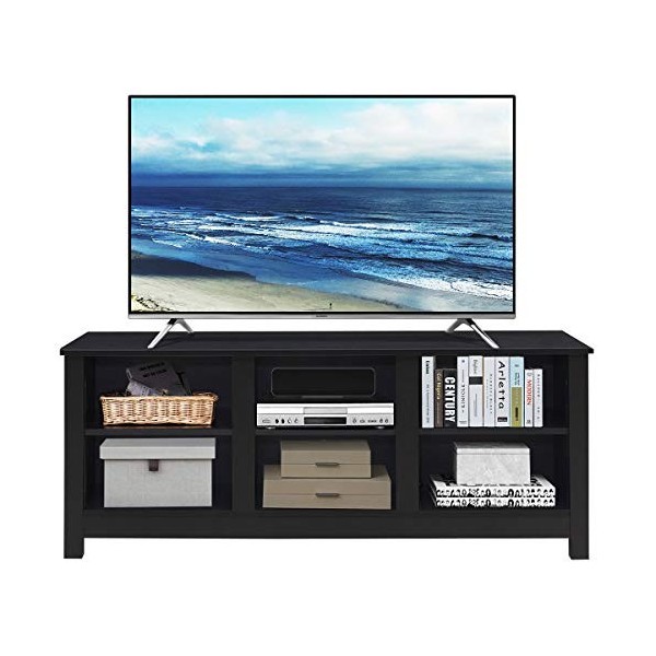 Giantex Meuble TV en Bois avec 6 Compartiments et 4 Pieds, étagère réglable en 3 Positions, Meuble TV pour Salon Industriel d