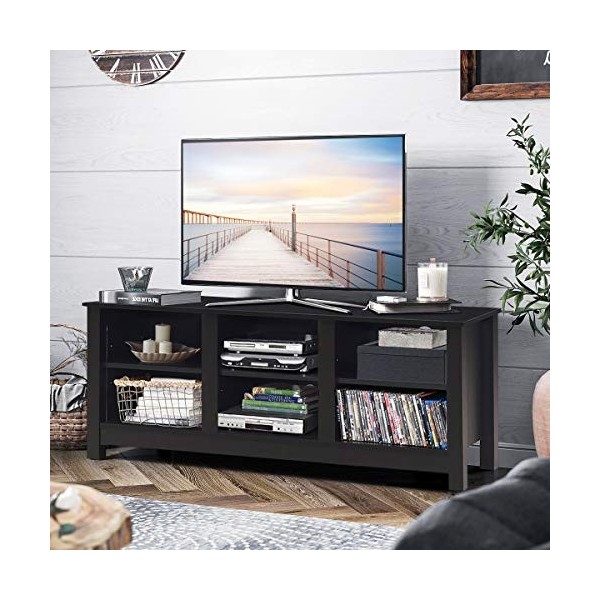 Giantex Meuble TV en Bois avec 6 Compartiments et 4 Pieds, étagère réglable en 3 Positions, Meuble TV pour Salon Industriel d