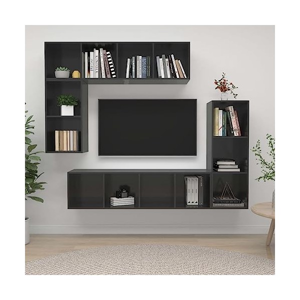 Home Hardware Businese Meuble TV 4 pièces en bois Gris brillant
