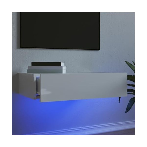 vidaXL Meuble TV avec éclairage LED Blanc Brillant 60x35x15,5 cm