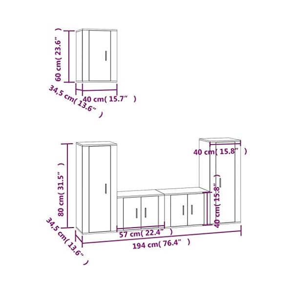 TEKEET Home Hardware Businese Meuble TV 5 pièces en bois Blanc