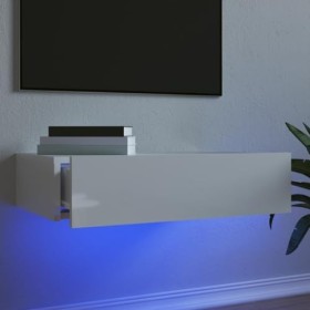 vidaXL Meuble TV avec éclairage LED Blanc Brillant 60x35x15,5 cm