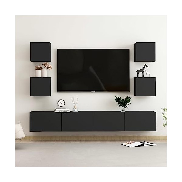 SHAPLE Home Hardware Businese Meuble TV 6 pièces en bois Noir