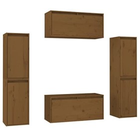 TECHPO Home Hardware Businese Lot de 6 meubles TV en pin massif Marron miel