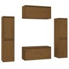TECHPO Home Hardware Businese Lot de 6 meubles TV en pin massif Marron miel