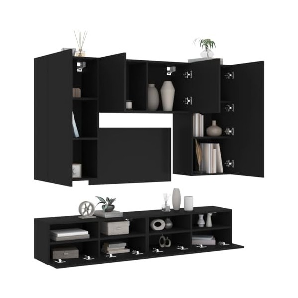AJJHUUKI Centres de divertissement et meubles TV 5 pièces Meuble mural en bois noir