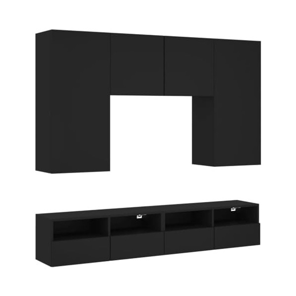 AJJHUUKI Centres de divertissement et meubles TV 5 pièces Meuble mural en bois noir