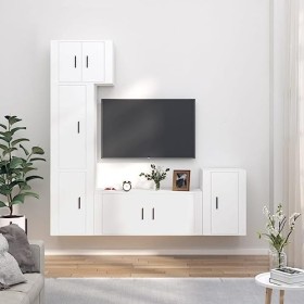 WOODEY Meuble TV 5 pièces en bois blanc