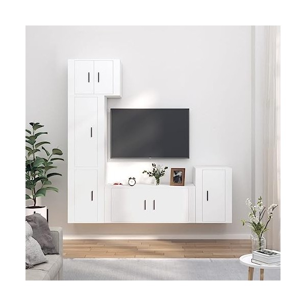 WOODEY Meuble TV 5 pièces en bois blanc