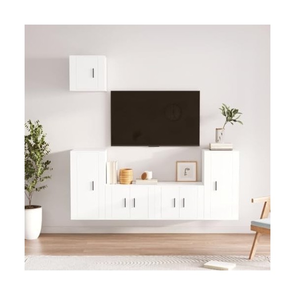 WOODEY Meuble TV 5 pièces en bois blanc