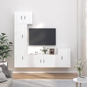 CUTSKY Meuble TV 5 pièces en bois blanc