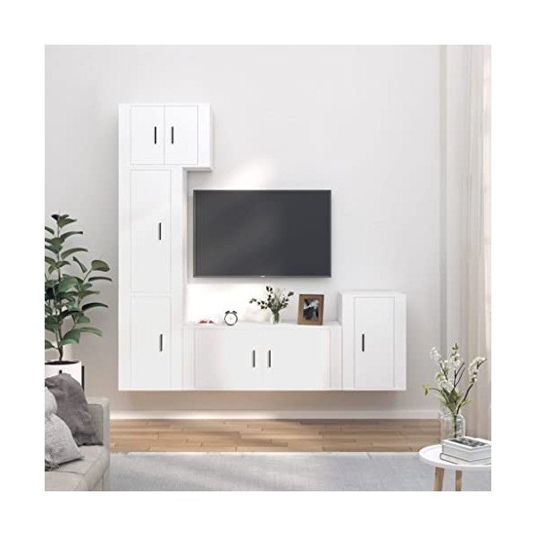 CUTSKY Meuble TV 5 pièces en bois blanc