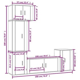 CUTSKY Meuble TV 5 pièces en bois blanc
