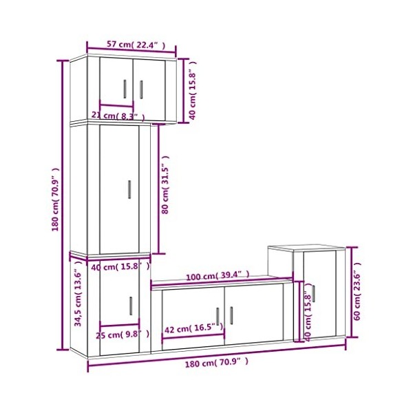 CUTSKY Meuble TV 5 pièces en bois blanc