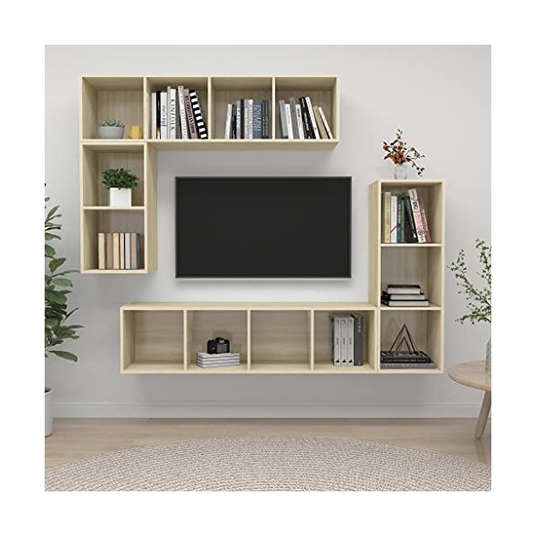 CUTSKY Meuble TV 4 pièces en chêne Sonoma