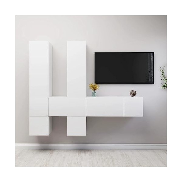 AKUUJJIO Meuble TV 7 pièces en bois blanc