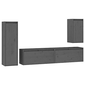 RAUGAJ Meuble TV 4 pièces en pin massif gris
