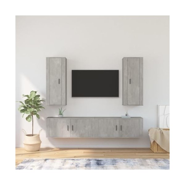 WOODEY Meuble TV 4 pièces Gris béton