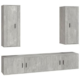 WOODEY Meuble TV 4 pièces Gris béton