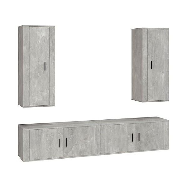 WOODEY Meuble TV 4 pièces Gris béton