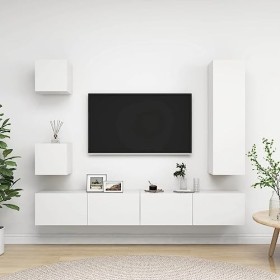 RAUGAJ Centres de divertissement et meubles TV, ensemble de 5 meubles TV en bois blanc