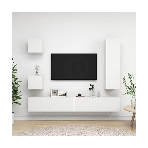 RAUGAJ Centres de divertissement et meubles TV, ensemble de 5 meubles TV en bois blanc