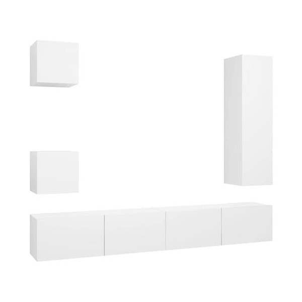 CUTSKY Meuble TV 5 pièces en bois blanc
