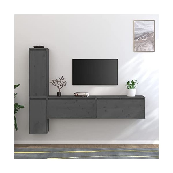 RAUGAJ Meuble TV 4 pièces en pin massif gris