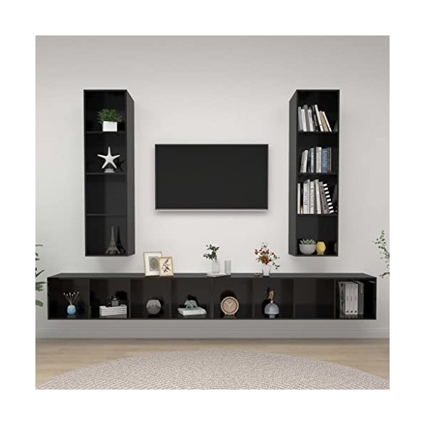 TEKEET Home Hardware Businese Lot de 4 meubles TV muraux en bois Noir brillant