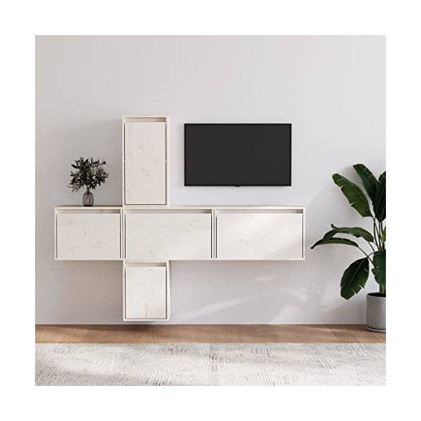 RAUGAJ Meuble TV 5 pièces en pin massif blanc