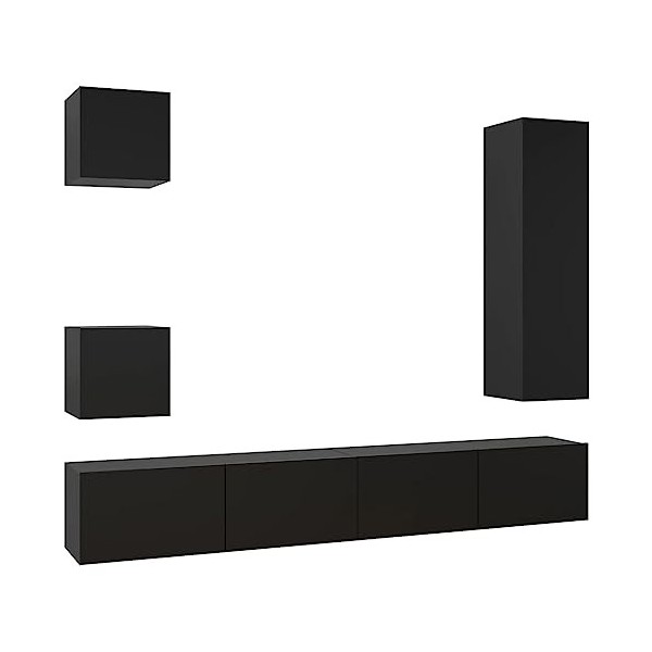 GANDUS Meuble TV 5 pièces en bois noir