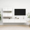 TEKEET Meuble TV 4 pièces en bois blanc brillant