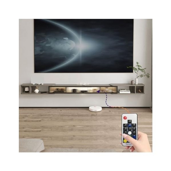 Meuble TV de Salon Meuble TV Flottant Moderne Mural Suspendu, Console TV évolutive de 2,25 à 3,1 mètres, sous étagère TV avec