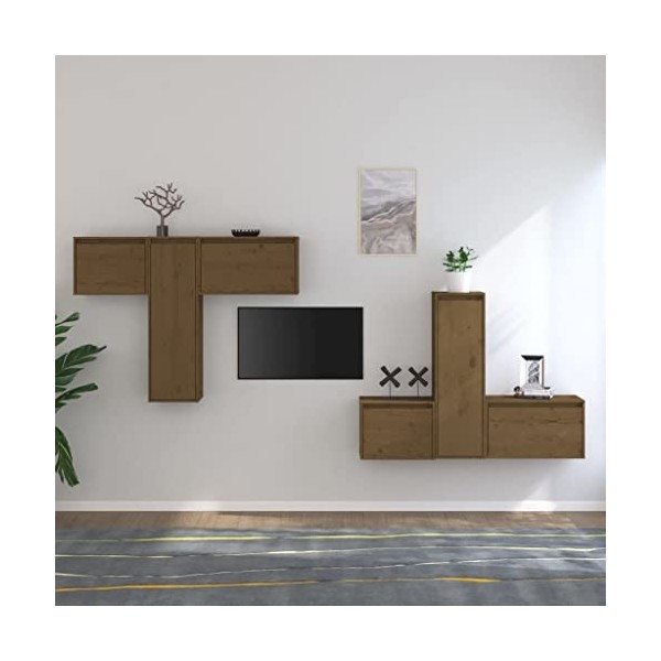 DCRAF Meubles-TV Meuble TV 6 pièces Marron miel Bois massif Pin