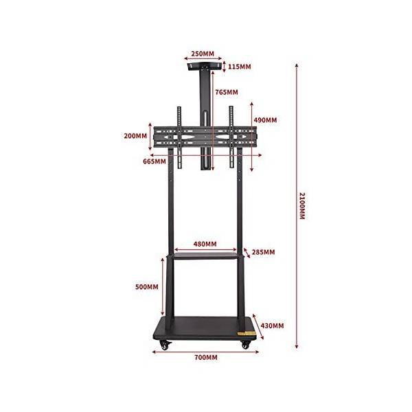 Armoire Mobile pour écran Plasma OLED LCD LED 32"-100", Support de Sol pour Chariot TV Haut réglable en Hauteur avec Plateau 