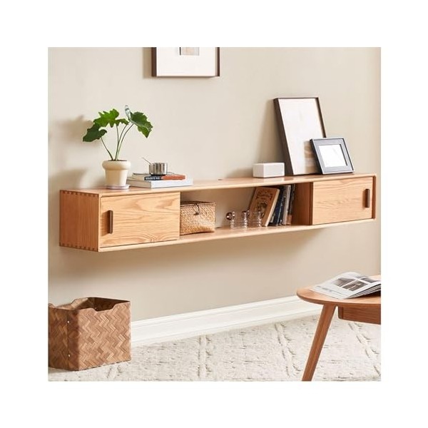 Meuble TV Banc TV Centre de Divertissement TV Flottant en Bois for la Maison, Meuble TV Flottant Mural Moderne avec étagère d