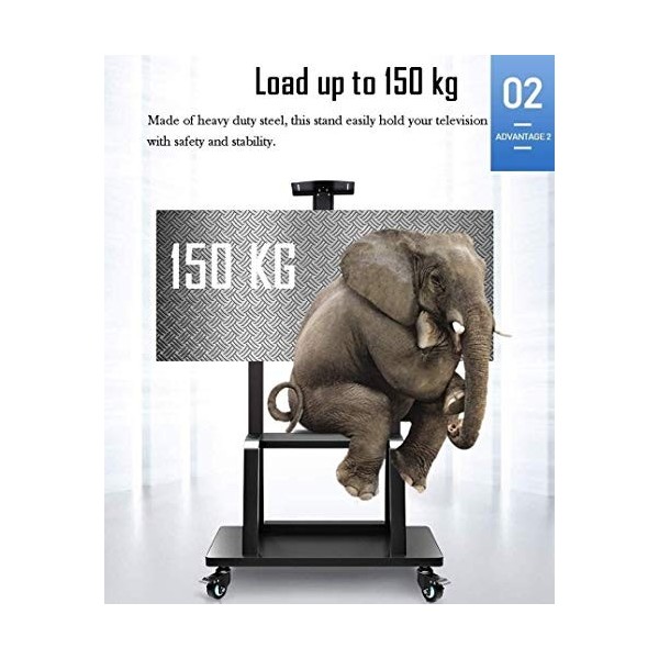 Support de piédestal pour meuble TV Chariot de télévision à roulettes robuste - Meuble TV mobile réglable en hauteur avec rou