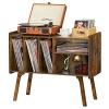 Lerliuo Support de tourne-disque avec 4 armoires pouvant contenir jusquà 220 albums, grande plaque tournante, pieds en bois 