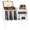 Lerliuo Support de tourne-disque avec 4 armoires pouvant contenir jusquà 220 albums, grande plaque tournante, pieds en bois 