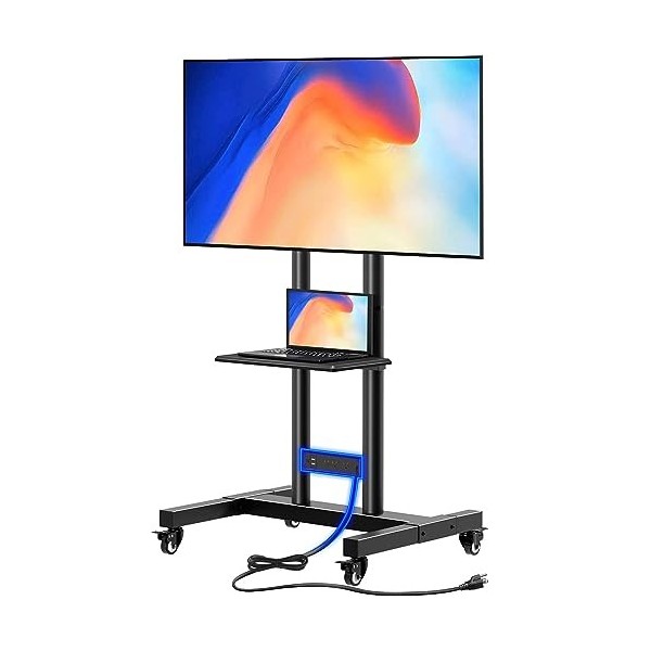 Greenstell Chariot TV mobile sur roulettes pour écran plat LED de 32 à 85" avec étagère réglable en hauteur