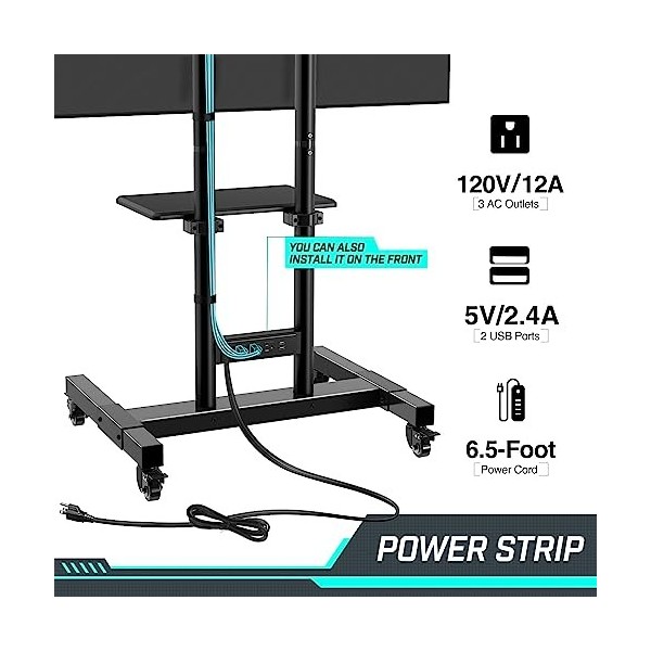 Greenstell Chariot TV mobile sur roulettes pour écran plat LED de 32 à 85" avec étagère réglable en hauteur