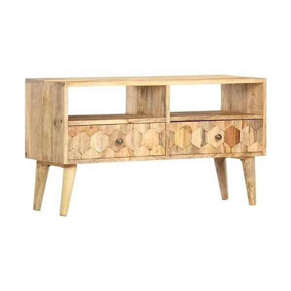 Meuble TV Salon Meuble TV Console Multimédia Meuble TV en Bois 35,4" x11,8 x19,7 Bois de Manguier Massif pour Salon, Couloir,